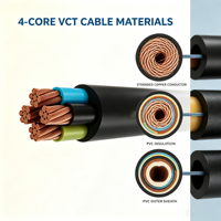 Câble VCT 4 conducteurs, isolé en PVC, gaine en PVC, câble d'alimentation 450/750V, conducteur en cuivre, câble plat pour le standard thaïlandais
