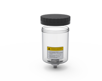 Bouchon à vis nervuré transparent avec étiquette de précaution pour gobelet d'huileur à liquide pour système de lubrification MQL