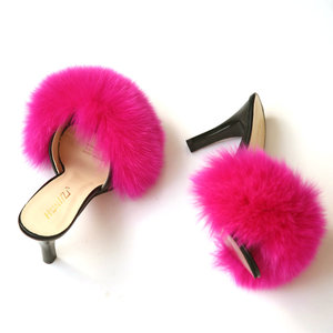 All'ingrosso donne nere soffici grandi <span class=keywords><strong>tacchi</strong></span> in vera pelliccia di volpe per le donne - Product Image 5