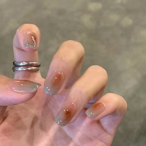 Faux ongles minimalistes courts carrés à paillettes dorées dégradées style français inversé, 24 pièces, pointes d'ongles très vendues - Product Image 4