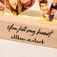 Lampe de nuit LED personnalisée avec photo LOVE, base en bois, alimentation USB, pour couples, cadeau pour la Saint-Valentin, anniversaire, mariage