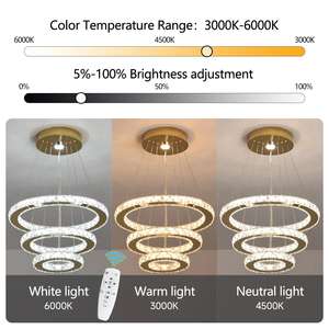 Lustre en cristal LED géométrique moderne de luxe pour salon, <span class=keywords><strong>lampe</strong></span> suspendue à 3 anneaux - Product Image 5