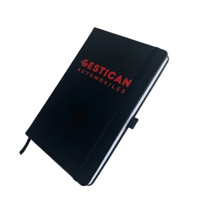 Carnet de notes A5 noir en gros, couverture rigide, reliure thermique, en cuir PU, avec sangle élastique, logo personnalisé, bloc-notes de bureau, agenda - Product Image 4