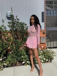 Vestido corto femenino de fiesta con diamantes de imitación transparente, Sexy de fiesta para mujer minivestido, fiesta y espectáculo de baile, Color caramelo brillante - Product Image 2