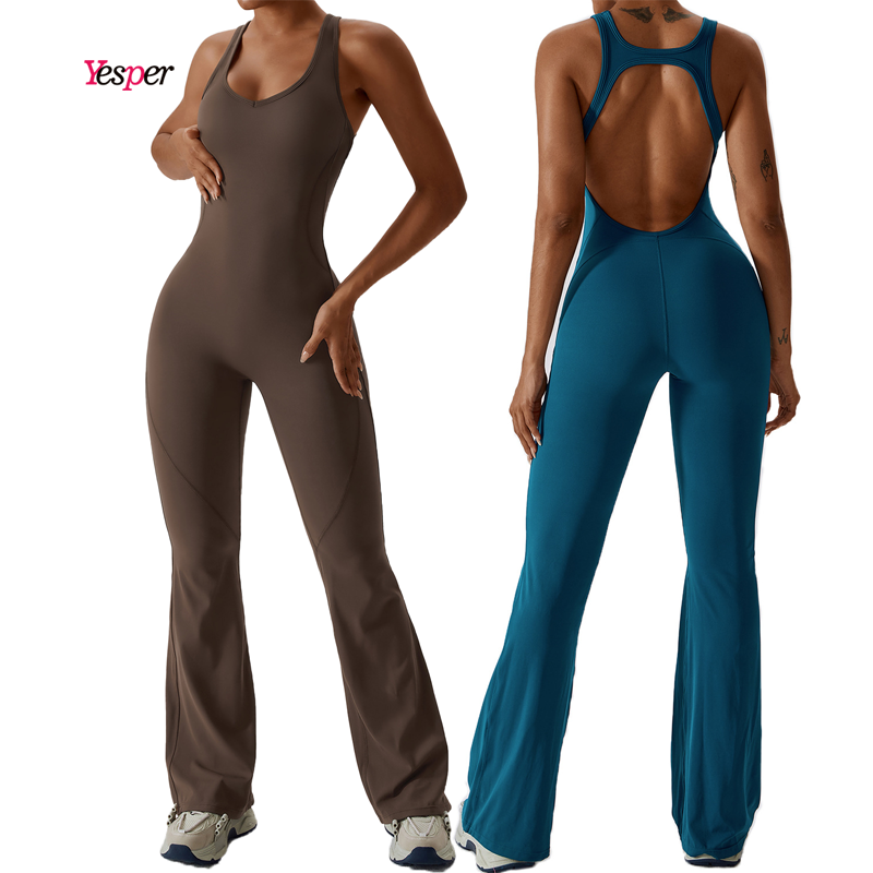 New Arrival Yoga Jumpsuit Sleeveless Long Pant Sportswear Flare Workout Pants Sport Leggings Women Bodysuit Jumpsuit