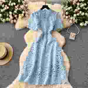 Vestido Midi Casual de Verano 2025 para Mujer, Estilo Túnica Romana, Ajustado, con Encaje y Aberturas - Product Image 2