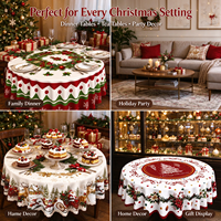 Nappe de Noël ronde ChamXue en polyester imperméable – Housse de table pour dîner de fête, décoration de Noël pour la maison