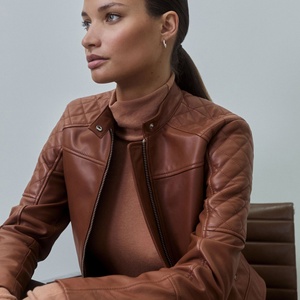 OEM Custom Logo Streetwear <b>Women's</b> Motorcycle <b>Jackets</b> Customized High Quality Short Printed Cow Skin Fur Ruffles <b>Leather</b> <b>Jackets</b> - Product Image 3