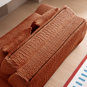 Canapé-lit compact en tissu carré moderne à deux places avec coussin en mousse rempli, dossier profond, siège profond, salon, villa, appartement - Product Image 6