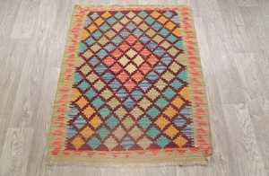 Alfombra de vestíbulo turco Kilim Multicolor de 3x4 pies, Alfombra de lana geométrica tejida plana personalizable para ejercicio en casa, Picnic de oración, tamaño grande - Product Image 4