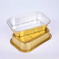 Barquette alimentaire carrée en aluminium avec feuille d'or, couvercle en plastique, paroi lisse, personnalisable, emballage rétractable, moule de cuisson recyclable