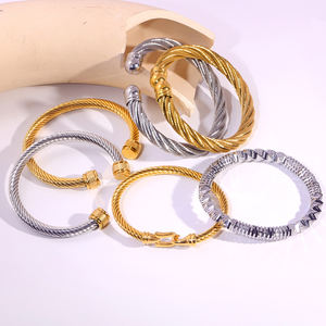 <span class=keywords><strong>Bracelet</strong></span> jonc torsadé minimaliste <span class=keywords><strong>en</strong></span> fil d'or et d'argent, <span class=keywords><strong>en</strong></span> acier inoxydable anti-ternissement, triple X, unisexe - Product Image 1