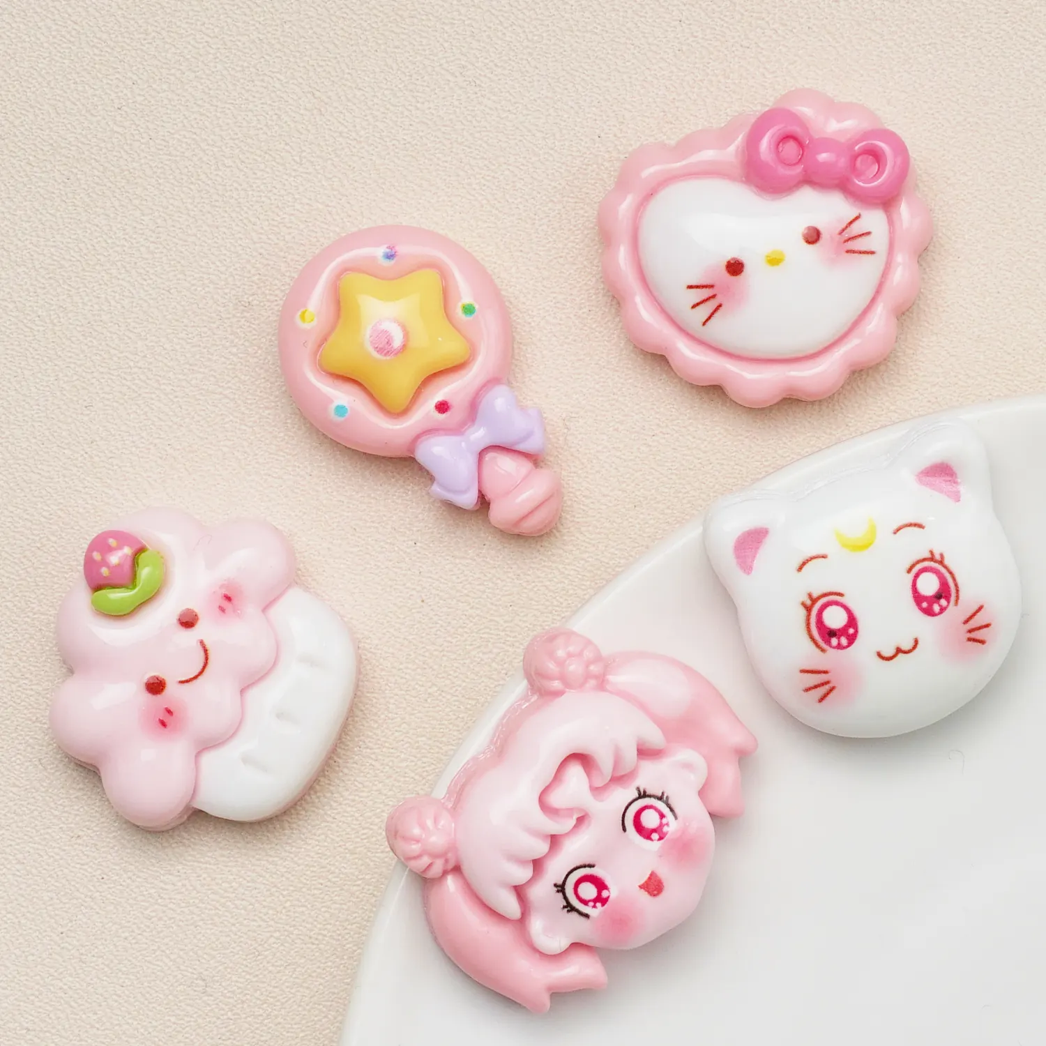 Kawaii Cartoon Girl Lovely Cat Resin Charms Accessories For Cell Phone Chain Pendant DIY Handmade Hairpin Making Party Decor