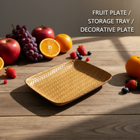 Groothandel 100% natuurlijke handgeweven bamboe dienblad met aangepast logo, decoratief serveerplateau, vierkant, ondiep fruitplateau, badkamertafelgerei