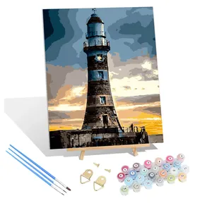 Painting By Number Kits On Canvas Lighthouse Picture Acrylic Paint Framed Custom Paint By Number For Homes Decor