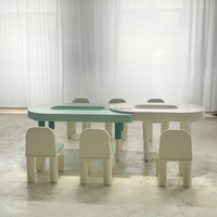 Table Ronde Ergonomique Moderne pour Enfants avec Chaises, Banc de Rangement en Bois, pour Salle à Manger, Chambre, Salon, Lecture, Art, Dessin, Bureau 6 Places