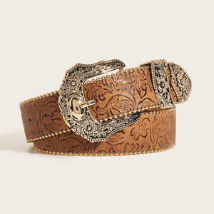 <span class=keywords><strong>Ceinture</strong></span> en cuir marron de style western pour <span class=keywords><strong>femme</strong></span> avec boucle ornée argentée et conchos, accessoire de mode vintage pour cowgirl - Product Image 5