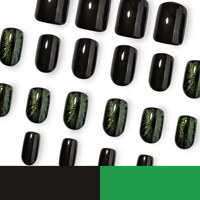 Faux Ongles 3D Effet Œil de Dragon Vert Œil de Chat Style Gothique Thème Halloween Sombre Scintillant Cool Manucure 4521