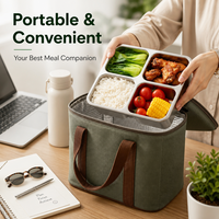 Boîte à lunch bento en acier inoxydable 304 LFGB, étanche, 4 compartiments, compatible micro-ondes, pour l'école et le bureau, logo personnalisé