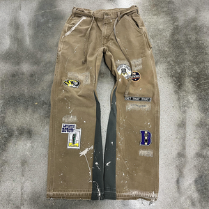 Pantalon de jogging ample et oversize en molleton French Terry délavé à l'acide avec patch logo personnalisé, coupe droite, essentiels de travail pour homme, style streetwear - Product Image 4