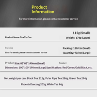 RTS Kosong 85*85*140mm/100*100*190mm 125g 200g Kaleng Logam untuk Teh Longgar Kotak Kaleng Kemasan Makanan dengan Kunci Pengunci