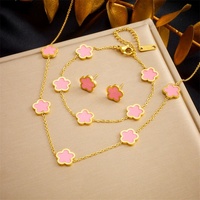 Juego de Joyería de Regalo con Trébol de Cinco Hojas al por Mayor, Juego de Joyería Fina de Diseño Personalizado para Novia, Chapado en Oro de 18k, Económico, para Mujer
