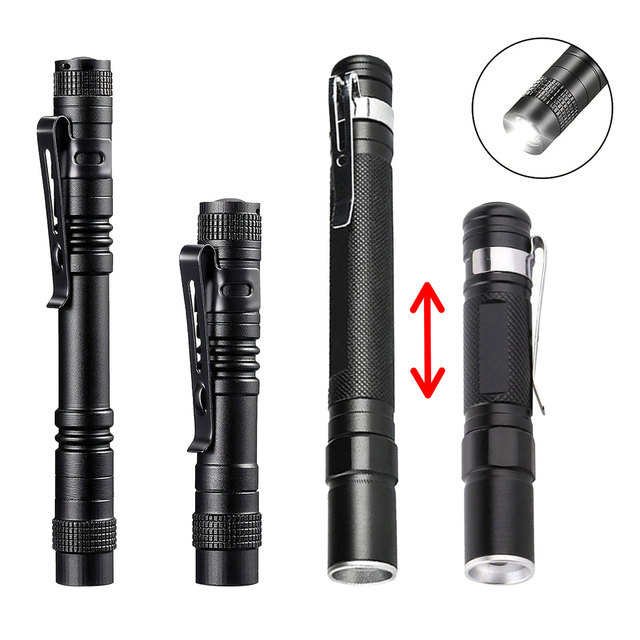 Mini LED Pocket Penlight Lightweight Zoomable Flashlight Torch with AAA Dry Battery Aluminum Alloy Body Gift