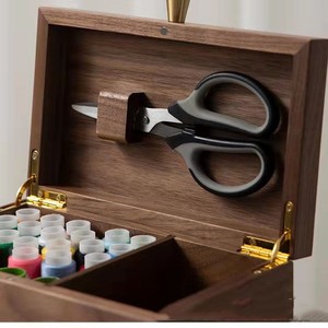 Chinese Retro Black Walnut Wood <b>Sewing</b> Box <b>Set</b> Square Coffee Brown With Compartments For Needlework Storage - Product Image 1