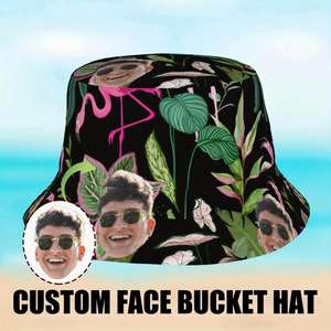 Sombrero de Pescador Personalizado con Foto y Diseño de Hojas Tropicales Dibujadas a Mano para Hombres y Mujeres, Ideal para Viajes de Verano y Pesca - Product Image 2