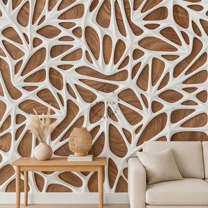 Carta da Parati Murale con Texture ad Anelli d'Albero e Griglia Metallica Bianca <span class=keywords><strong>3D</strong></span> per Decorazione Domestica - Product Image 3