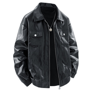 Amerikanische Lederjacke für Herren, Trendige High-Street-Mode für Frühling und Herbst, Stehkragen, Winddichte Piloten-Motorradjacke mit Frontlogo - Product Image 2