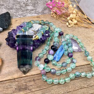 LS-E1396 Fait Main fluorite pendentif pointu collier longue perles noué collier <span class=keywords><strong>pour</strong></span> <span class=keywords><strong>cadeau</strong></span> - Product Image 1