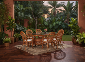 Juego de Comedor de Ratán/Mimbre JAVA en Oferta, con Diseño Asiático Tradicional, Mesa de Comedor Larga para Uso en el Hogar, Hotel o Villa - Product Image 4