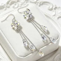Boucles d'oreilles pendantes en cristal à pampilles ZhuQian pour femmes, bijoux de mariage élégants en zircone scintillante, accessoires de mode raffinés