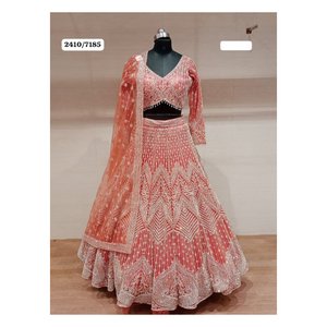 Hermosa Red y Georgette Lehenga Choli ropa de fiesta hasta el suelo intrincado bordado elegante blusa de secado rápido lavable para boda - Product Image 1