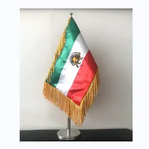 フリンジタッセルサテン素材刺繍テーブルデスクフラッグ付きイラン国旗卸売