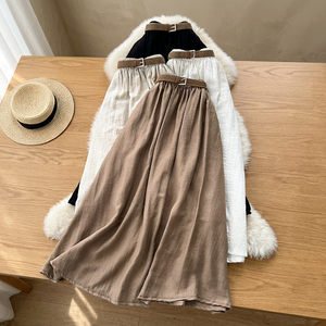 Jupe décontractée pour femme, taille empire, en Spandex/Polyester respirant, avec ceinture élastique, couleur unie, toutes saisons - Product Image 3
