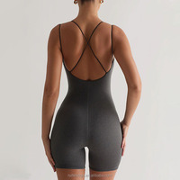 Hochwertiger Gestrickter Slim-Fit Doppelschnur-Crossback Sport-Workout-Gym-Fitness Damen Einteiler Bodysuit Jumpsuit Yoga-Romper