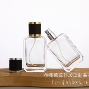 <b>50ml</b> square-shaped glass perfume <b>bottle</b> with beveled corners, leather press-type spray <b>bottle</b>, transparent perfume dispenser. - Product Image 1