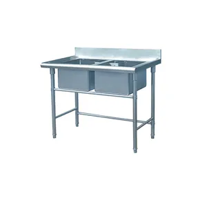 Customized Hotel Or Restaurant Supplies Work Table Stainless Steel Double Sink For Kitchen