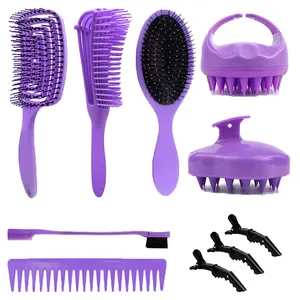 Custom Logo 10PCS Alligator Clips Edge Brush detangler Hair Brush And Comb Set Detangling Hair Brush For Black Natural Hair