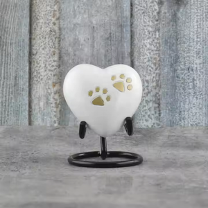 Keepsake Heart Urn Top Quality With Black Powder Coated Stand Purest White Enamel Cremation Heart Urn By Falah International - Product Image 1