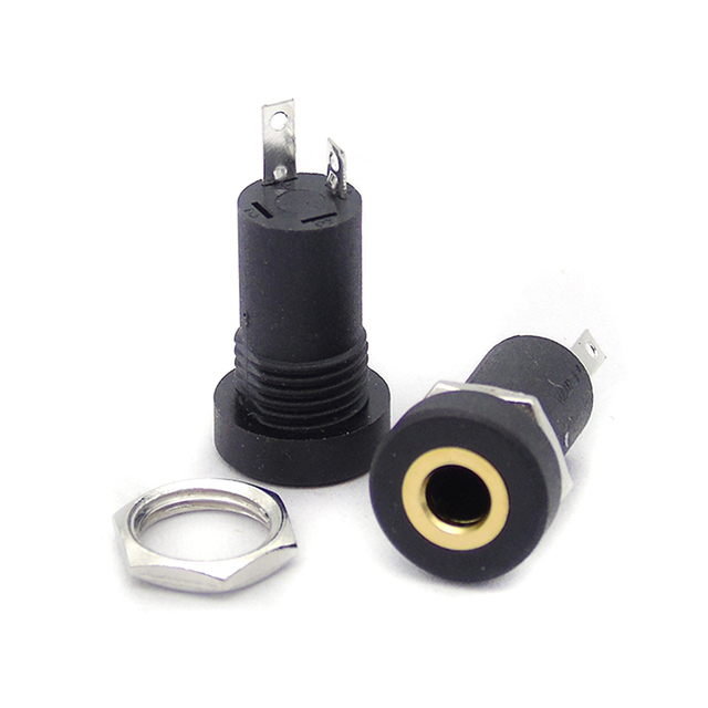 3.5mm Mono 2Pin Jack Socket Audio 2 Pole Black Panel Mount Gold Plated With Nuts Headphone Socket PJ-392A PJ392A