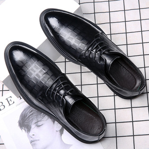 Chaussures habillées pour hommes en cuir noir à lacets, bout rond, pour le bureau et la carrière, toutes saisons, semelle extérieure en caoutchouc, semelle intermédiaire en EVA, doublure en PU - Product Image 1