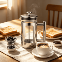 Cafetière à piston en verre borosilicate haute résistance 1000 ml avec filtre en acier inoxydable, résistante à la chaleur, design moderne
