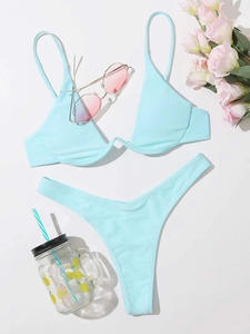 Bikini Personalizado de <span class=keywords><strong>2</strong></span> Piezas Marrón con Escote en V para Mujer, Atado al Cuello y con Cordones, Traje de <span class=keywords><strong>Baño</strong></span> de Triángulo con Almohadillas para el Pecho y Estampado para la Playa - Product Image 6