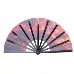 Éventail pliable holographique de 33 cm en tissu nylon, grand éventail réfléchissant en bambou pour festivals, fêtes et spectacles, artisanat en bambou fait main - Product Image 4