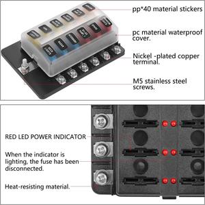Caja de Fusibles Universal Impermeable para Automóviles, Excavadoras y Vehículos Recreativos, 10 Vías, Fusibles DC, ATC/<span class=keywords><strong>ATO</strong></span>, 12V, con Cubierta - Product Image 6