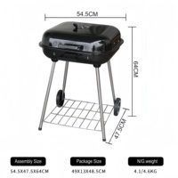 Barbecue à charbon de bois carré sur chariot, sans fumée, en fer de qualité supérieure, pour jardin extérieur