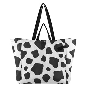 Bolso de Mano Grande Reutilizable de Poliéster Acolchado con Estampado de Vaca Hawaiana para Mujer, con Logotipo Personalizado - Product Image 1